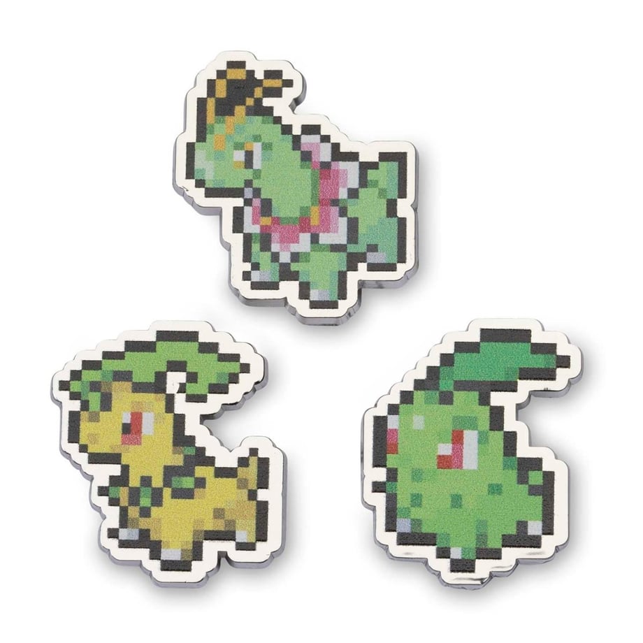 Pokémon Center Exclusive Chikorita, Bayleef, and Meganium Pixel Pin