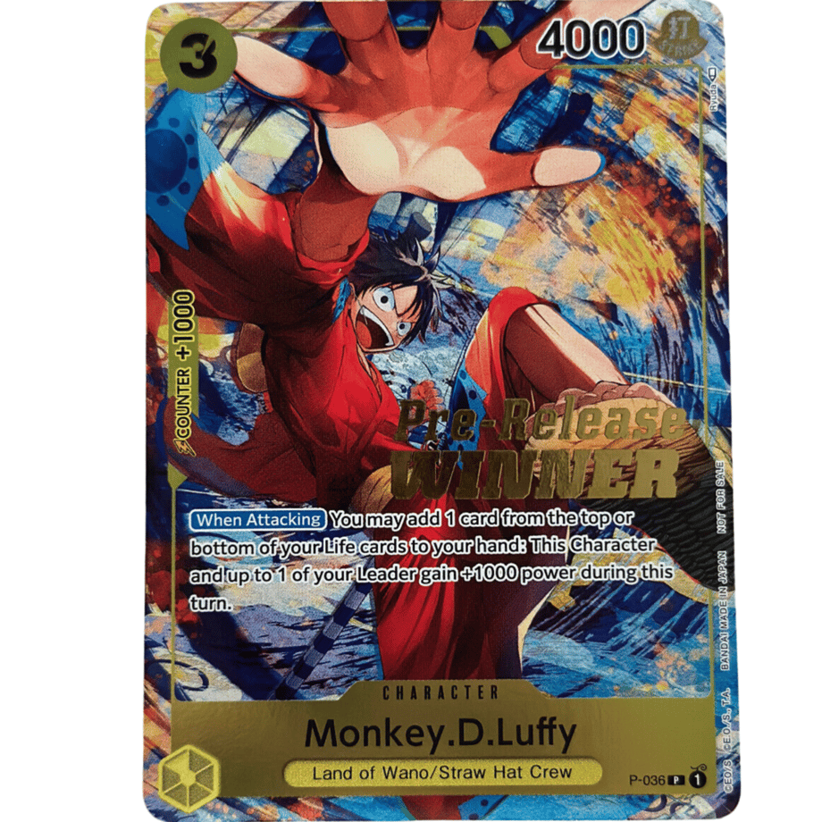 【未開封】英語版 ワンピースカード モンキー・D・ルフィ プレリリース優勝プロモ絵柄 / Money.D.Luffy (英P-036)