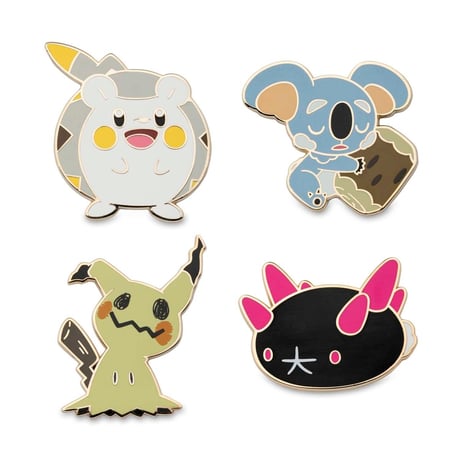 Pokemon Center exclusive Togedemaru, Nekoala, Mimikkyu, and Namakobushi pins