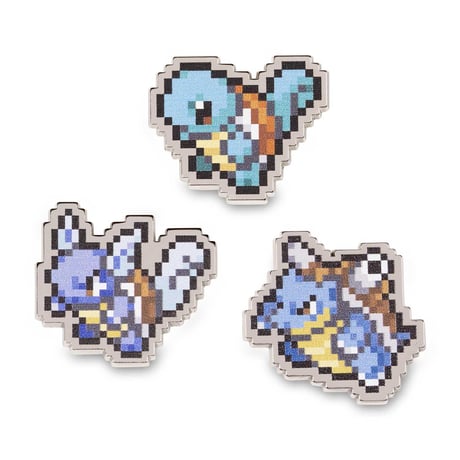 Pokémon Center Exclusive Squirtle, Wartortle, and Blastoise Pixel Pin