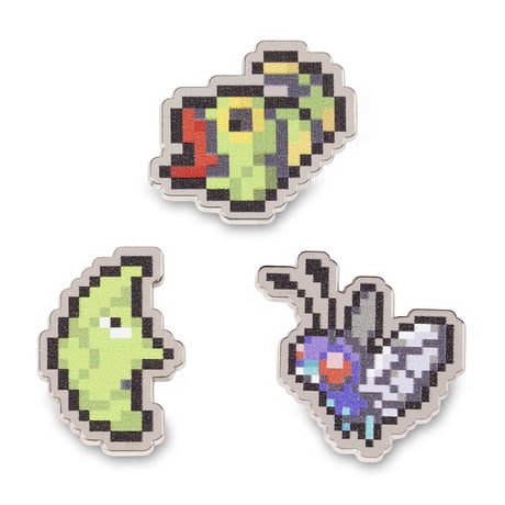 Pokemon Center Exclusive Caterpie, Transformers, and Butterfree Pixel Pin