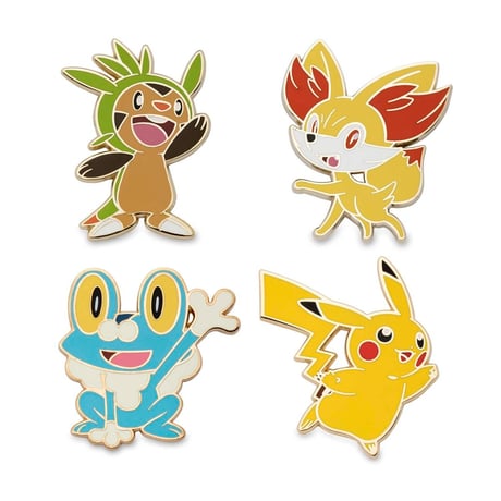 Pokemon Center exclusive: Harimaron, Fokko, Froakie, and Pikachu pins