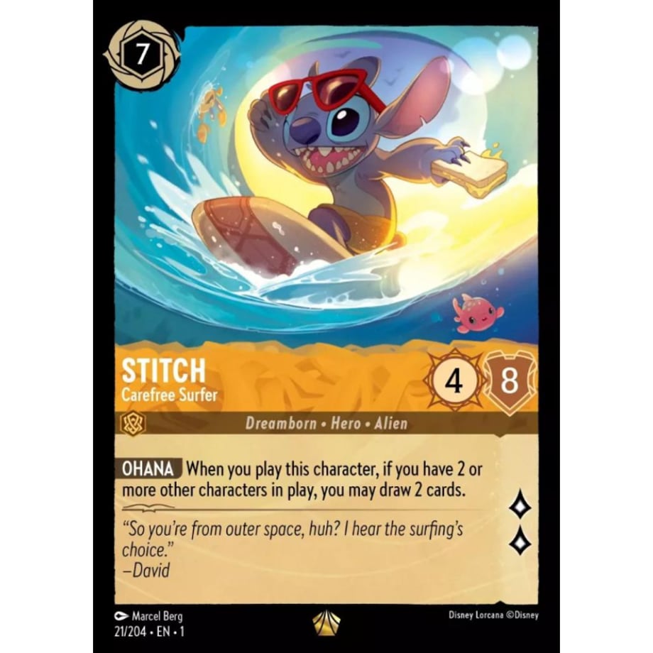 LORCANA Stitch [Legendary] / Stitch (Carefree Surfer) - 21/204-EN-1