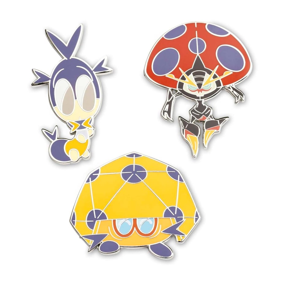 Pokémon Center exclusive Satchimushi, Redomushi, and Iorub pins