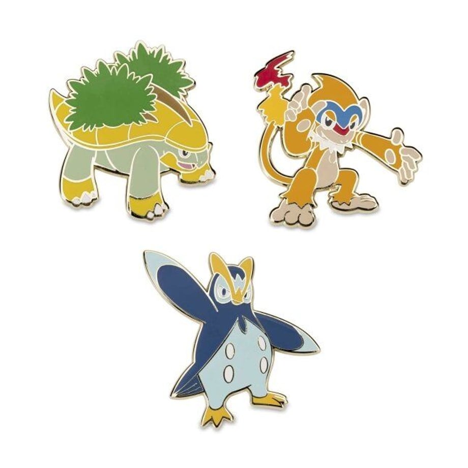 Pokémon Center exclusive Hayashigame, Mohawk, and Potaish pins