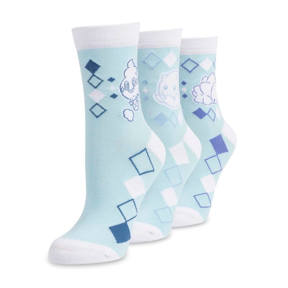 Overseas Pokémon Center exclusive Vanilla Peach, Seal, and Snowflake socks (set of 3, one size for adults)