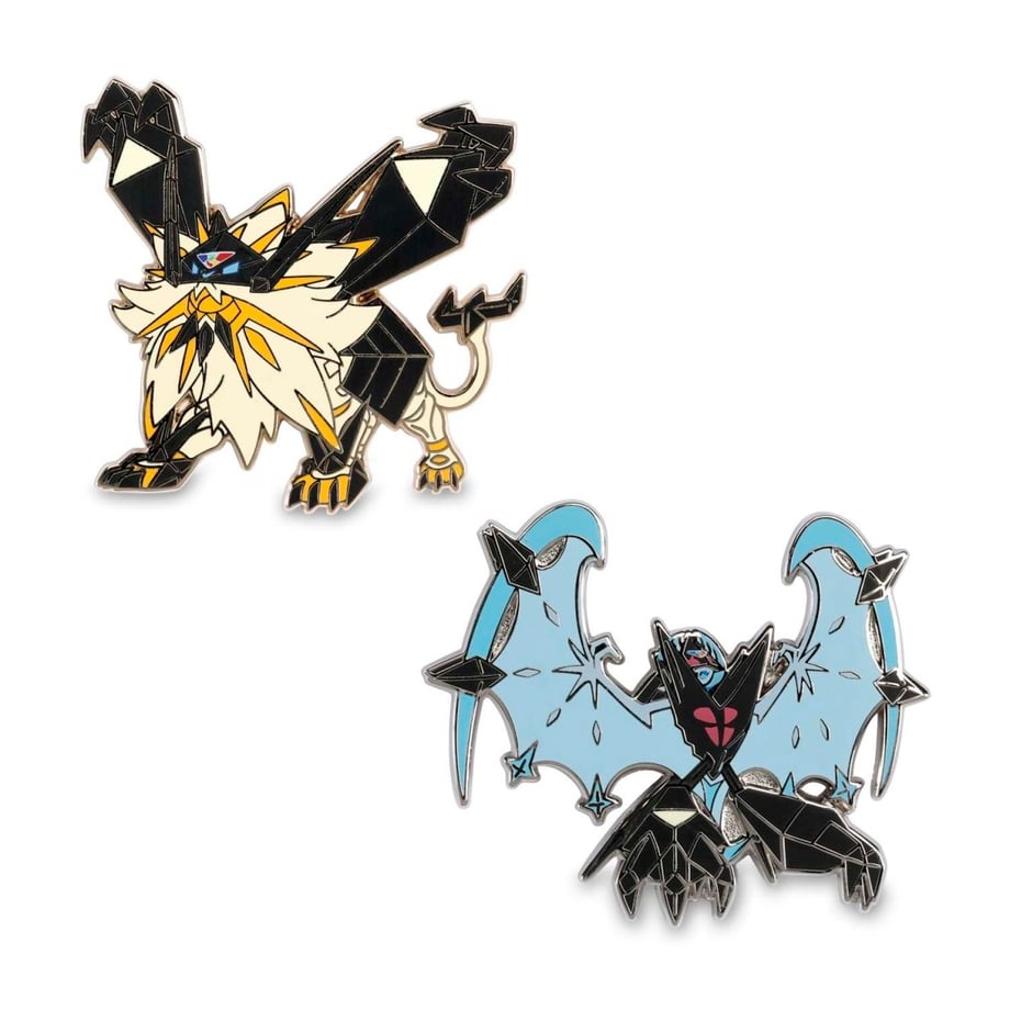 Pokémon Center exclusive Necrozma Dusk Mane and Necrozma Dawn Wings pins