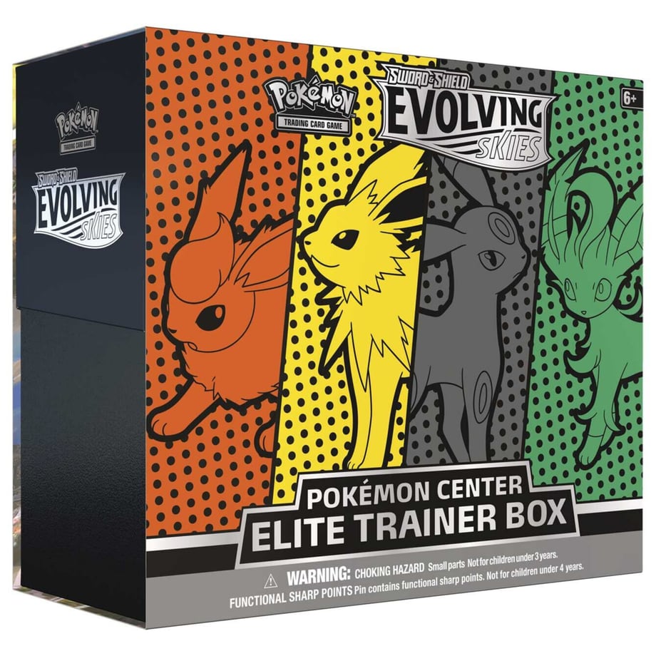 【箱潰れ】ポケモンカード Evolving Skies Pokémon Center Elite Trainer Box  【リーフィア・ブラッキー・サンダース・ブースター】